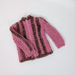 70's Girls Hand Knit Sweater Cardigan Zip-up Handmade Cozy Comfy Jacket Sweater